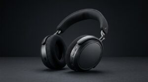 黒いオーバーイヤーヘッドホン