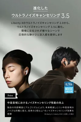 ノイズキャンセリングイヤホンを装着した男女